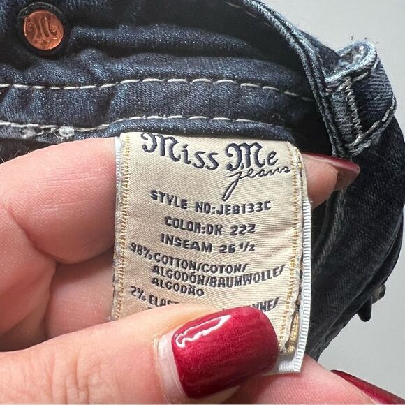 Miss Me | Bedazzled Whispering Effect Factory Distressed Signature Crop Jeans - Picture 10 of 10